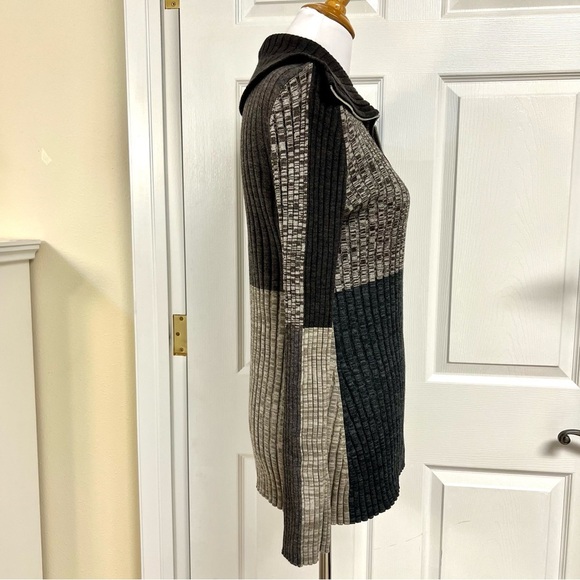 SANDRO Moria Wool Gray colorblock patchwork Sweater sophisticate preppy women XL - Picture 7 of 13